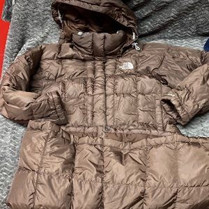 North face brown 600 puffer trench 36 inch size small women’s